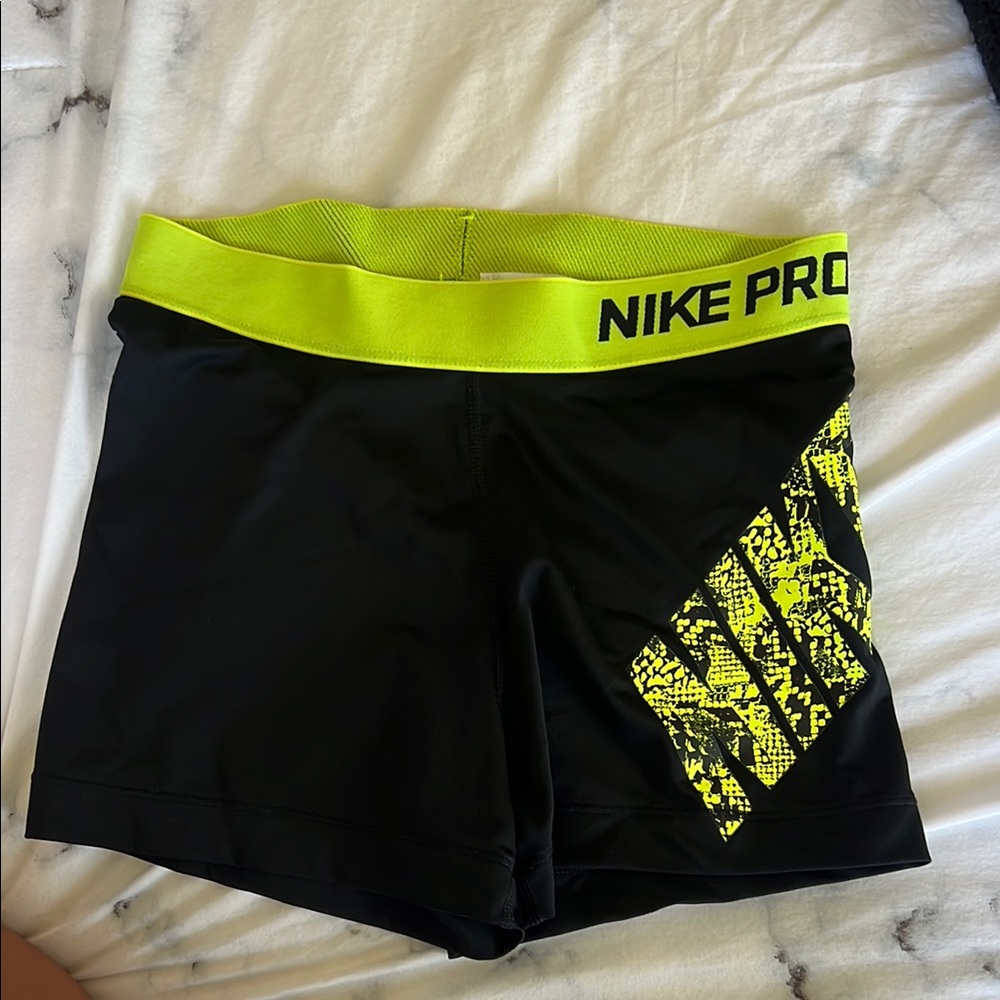 Nike Pro Black and Neon Yellow Pro Shorts